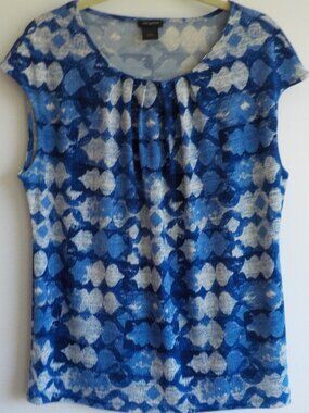 Ann Taylor Blouse Top - Large - Blue/White Sleeveless (765)